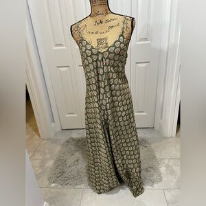 World Market Green Leaf Patterned Jumpsuit